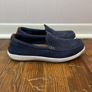 Cole Haan Boothbay Mens Size 10 Blue Nubuck Leather Slip On Loafers Shoes